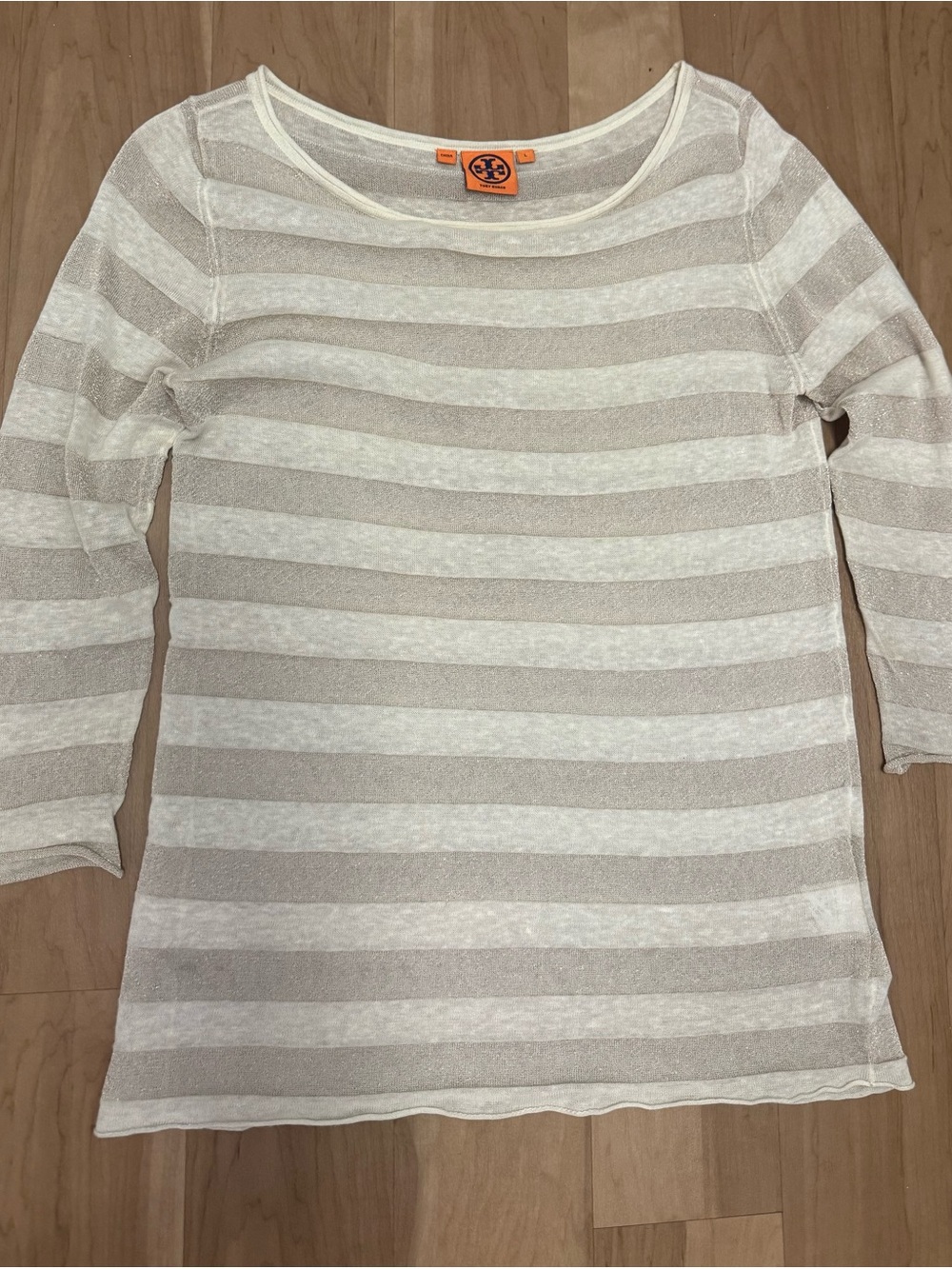 Tory Burch Metallic Striped Knit Quarter Sleeve Top - Pre-Owned